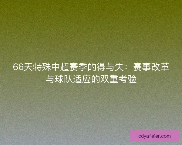 66天特殊中超赛季的得与失：赛事改革与球队适应的双重考验